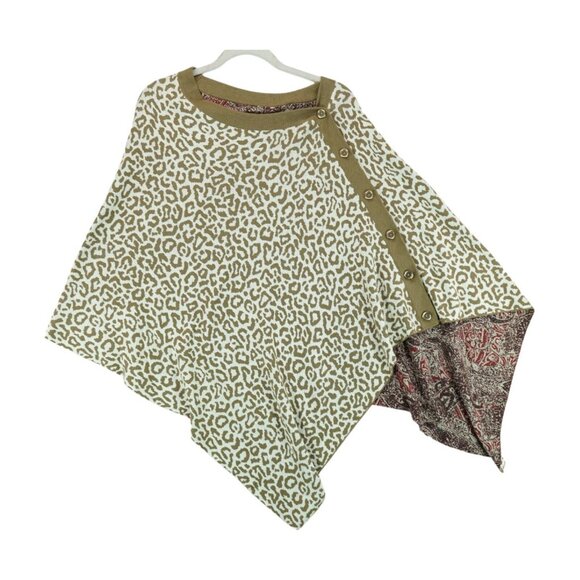 Chico's Reversible Warm Printed-Leopard Print Poncho Women's OS Relaxed Fit - Picture 4 of 6